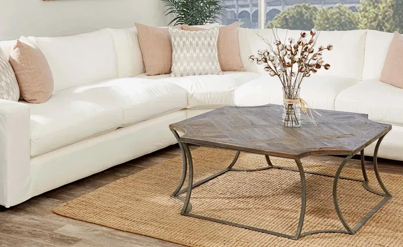 Cozy corner sofa and rustic table