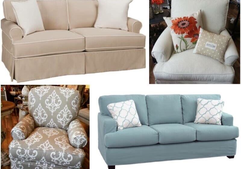 Four stylish sofas with different patterns and colors.